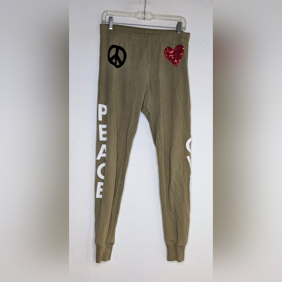 Love Moschino Women's Peace Love Athletic Jogger Pants in Green